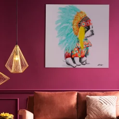 Clearance Canvas Headdress Dog 80x80cm Wanddecoratie