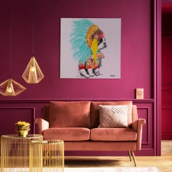 Clearance Canvas Headdress Dog 80x80cm Wanddecoratie