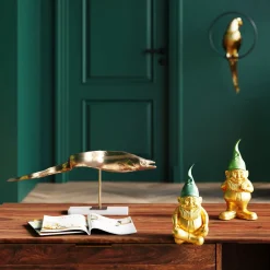 Discount Decofiguur Dwerg Zittend Goud Groen 19cm Opbergers|Woondecoratie