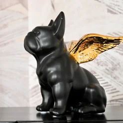 Fashion Decofiguur Sitting Angel Dog Goud-Zwart Opbergers|Woondecoratie