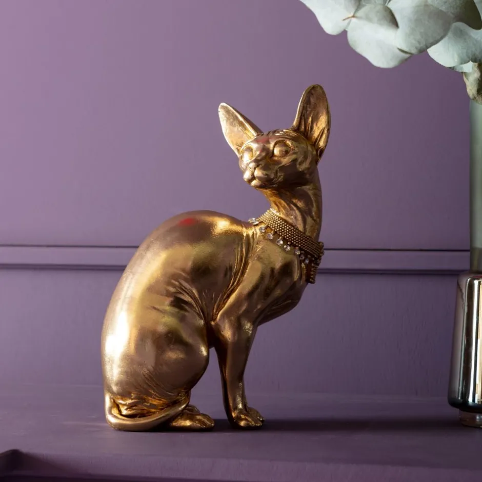 Discount Decofiguur Sitting Cat Audrey Gold 27cm Opbergers|Woondecoratie