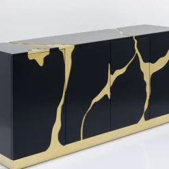 Online Dressoir Cracked Black Gold 165x80cm Kasten|Lage Kasten & Dressoirs