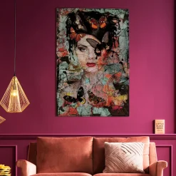 Discount Glas Schilderij Lady Butterfly 100x150cm Wanddecoratie|Tuinmeubelen