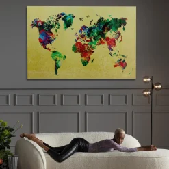 Sale Glas Schilderij Metallic Colourful Map 150x100cm Wanddecoratie|Kasten