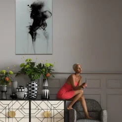Fashion Glas Schilderij Smokey Face 100x150cm Wanddecoratie|Kasten