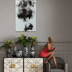 New Glas Schilderij Smokey Hair 100x150cm Wanddecoratie|Tuinmeubelen