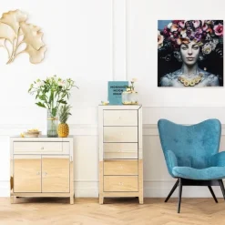 Best Glasschilderij Flower Art Lady 80x80cm Wanddecoratie
