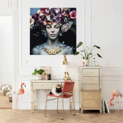 Best Glasschilderij Flower Art Lady 120x120cm Wanddecoratie