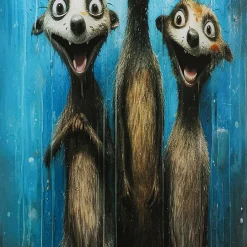 Outlet Glasschilderij Singing Meerkats 60x80cm Wanddecoratie|Kasten