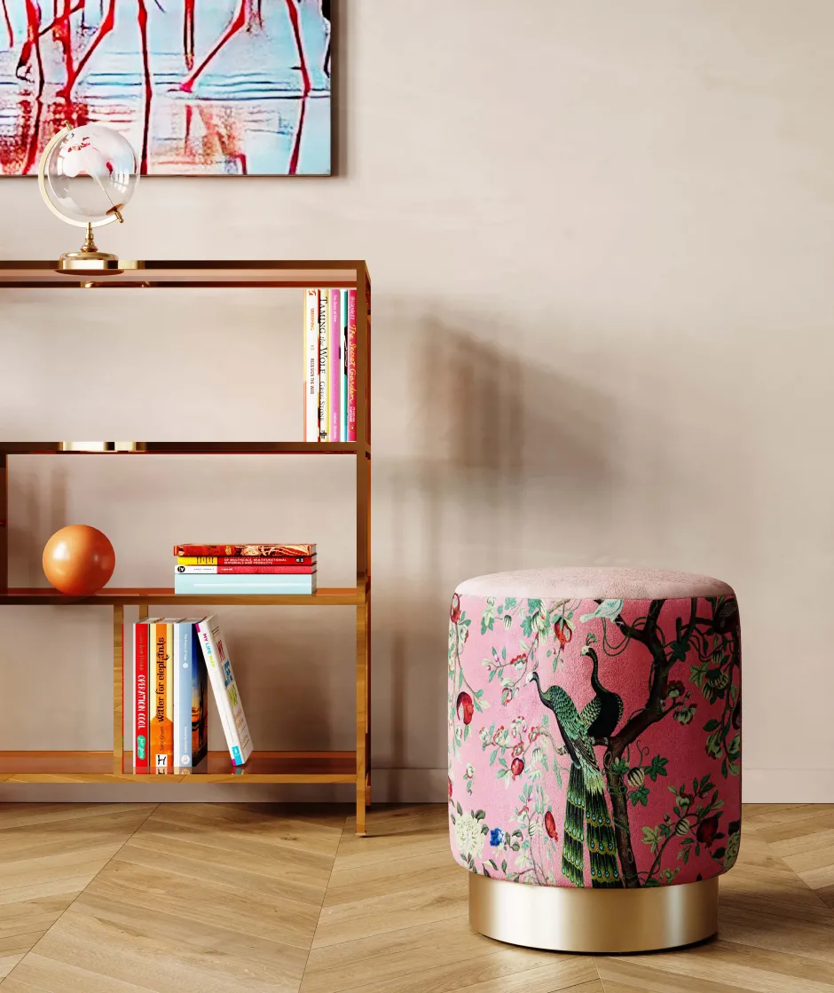 Store Kruk Cherry Peacock Brass Ø32cm Poefs & Krukken|Kasten