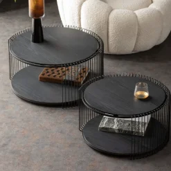 Best Salontafel Wire Double Black Wood (2/set) Kasten|Tafels