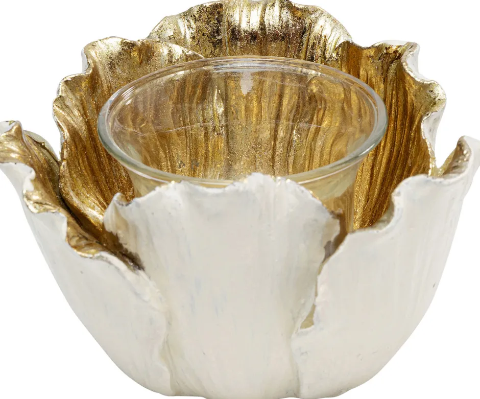 Clearance Theelichthouder Flower Bloom Creme Goud Ø10cm Woondecoratie|Kasten