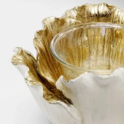 Clearance Theelichthouder Flower Bloom Creme Goud Ø10cm Woondecoratie|Kasten